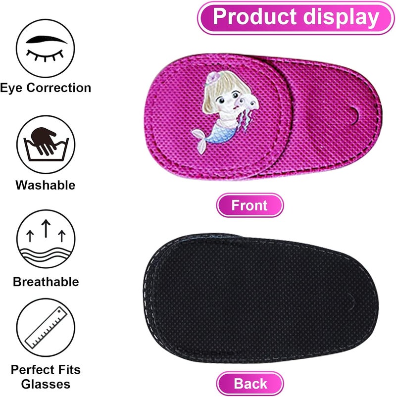 Mvwarj Eye Patches for Kids, 6 Pcs Girls Left Eye Patch for Glasses, Reusable Eye Patch for Lazy Eye Toddler Treating Amblyopia Strabismus and After Surgery (Pink Mermaid) - Image 3